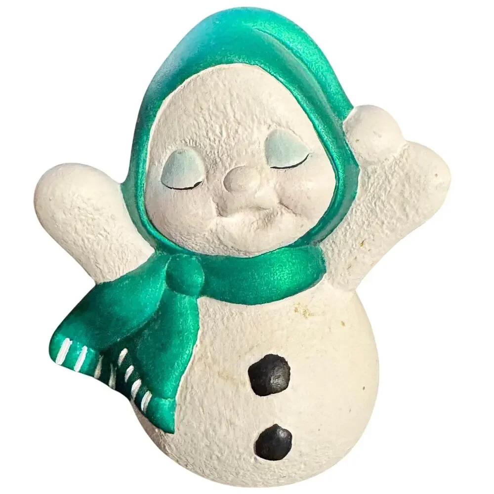 Vintage Ceramic Snowman Figurine Green Scarf Winter Christmas Decor‎ 4